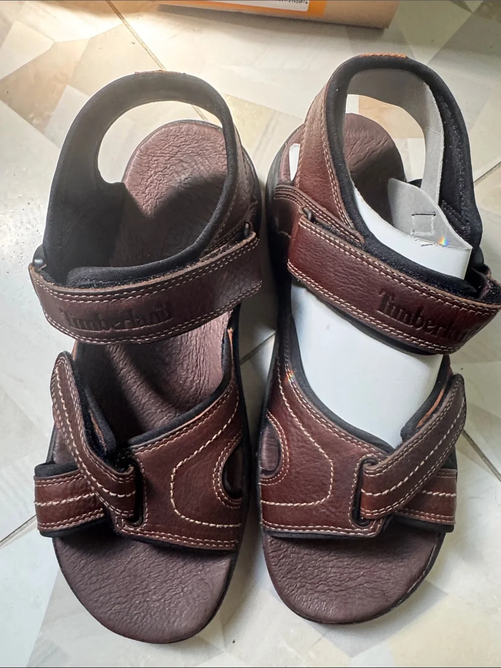 Brand New: Timberland Brown Leather Men’s Adjustable Velcro Sandals